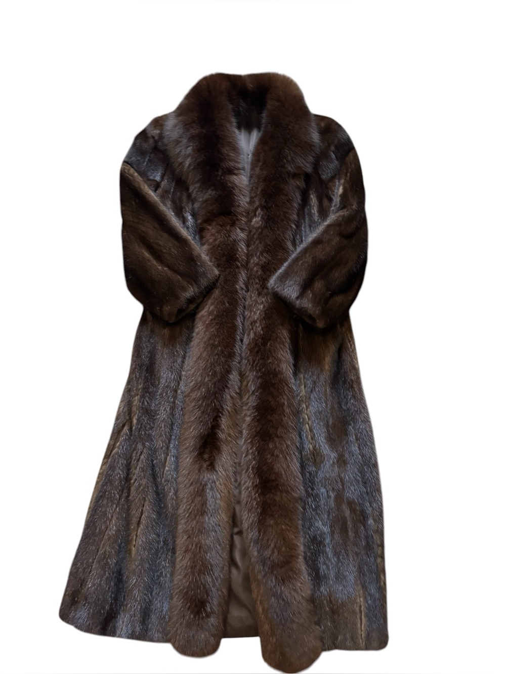 Luxury Long Brown fox Fur Coat - Women dark brown mink and fox - Picture 5 of 10